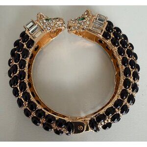 Natasha Couture Crystal Faux Onyx Double Headed Panther Lepard Bangle Bracelet